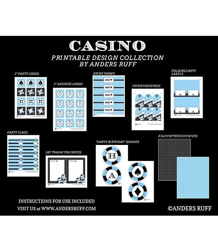 Casino Poker Vegas Birthday Party Printables Collection - Blue